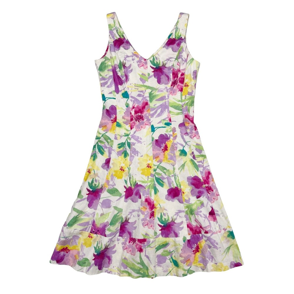 Chaps Floral Garden Dress Size 2 Stretch Watercolor Fit and Flare Spring